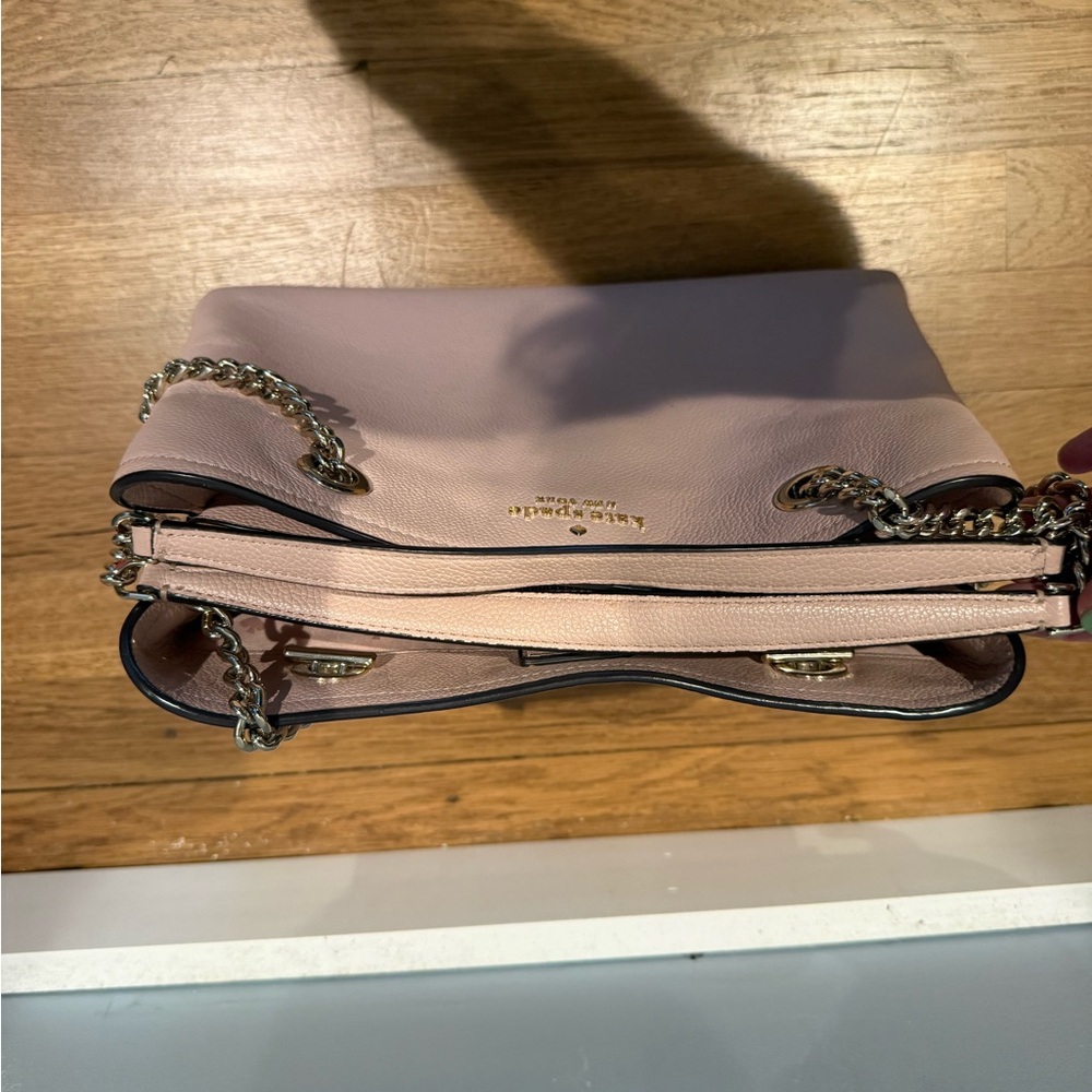 Kate Spade New York Blush Pink Pebbled Leather Tote Bag Chain Shoulder Strap - Picture 11 of 12